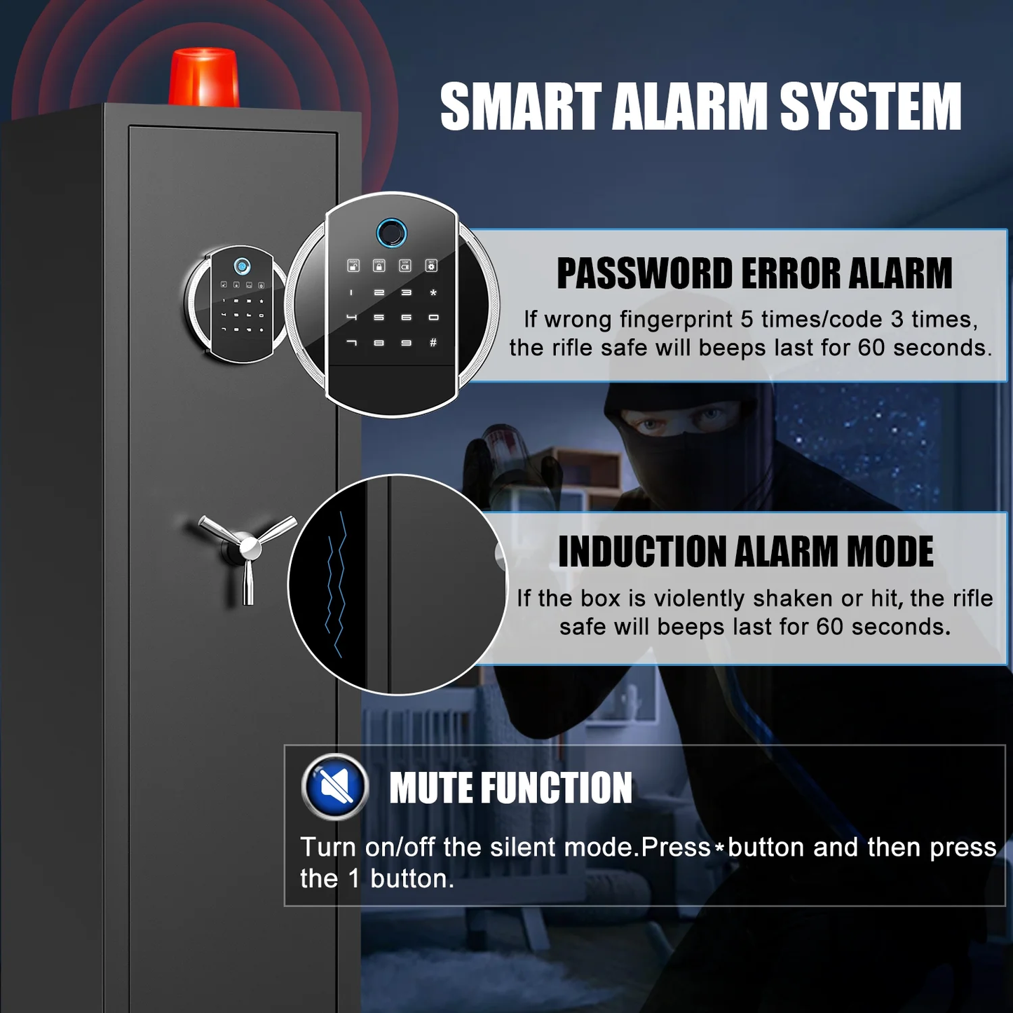 Biometric Gun Safe, 5-7 Gun Fingerprint Gun Safes for Home Guns and Shotguns, Quick Access Long Gun Safe for Home with LCD Keypad,LED Light, 3 Adjustable Racks,Ammo Box