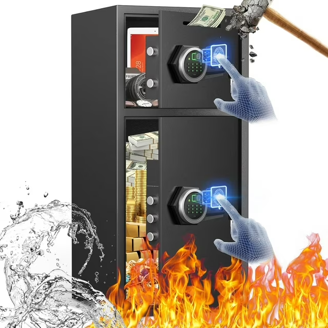 riv KL-75DSafe 6.5 Cuft Large Fire Safe Home, With Silent Function And Led Lights, Numeric Keypad Home Safe With Deposit Slot And Dual Alarm System, Fingerprint Password Personal Safe