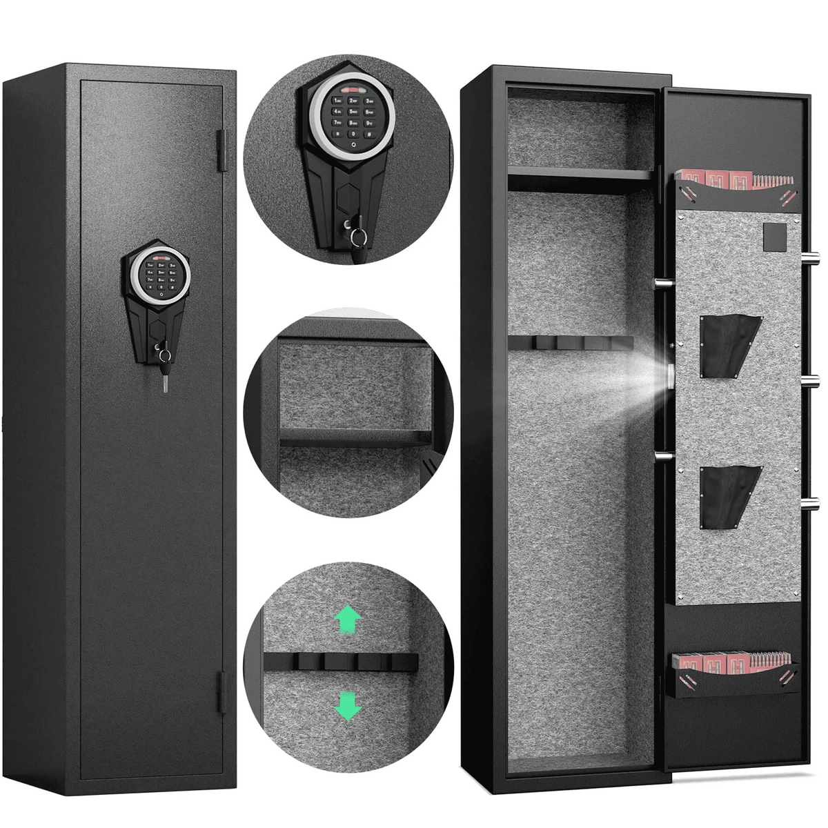 Riflevault 2 Gun Rifle Safe, Quick Access Gun Safe for Rifle and Shotgun, Rilfe Safe for Home Rifle, with Silent Mode and Alarm System, Adjustable Rack & Removable Shelves