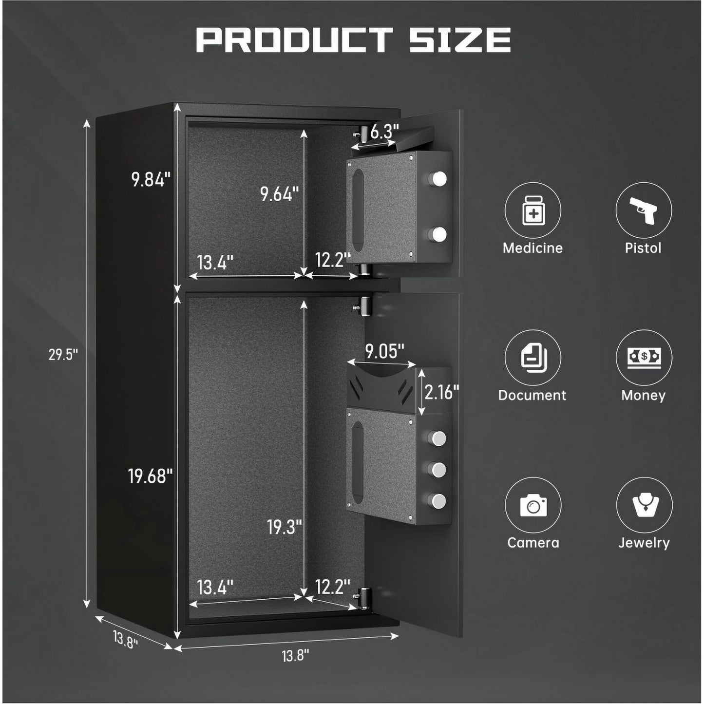 SZ-LYX Riflevault 6.5 Cub Safe Box, Heavy Duty Large Safe with Dual Alarm System, Home Safe with Deposit Slot and Backlit Keyboard
