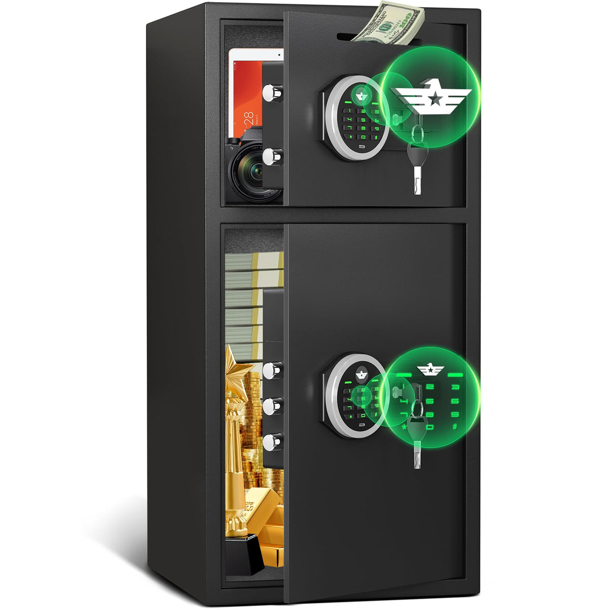 BM KM-65D NEW-- Digital Keypad Home Safe, Large Safe Box Fireproof with Deposit Slot & Dual Alarm System, Money Safe With Mute Function and LED Light, Security Box for Money Valuables