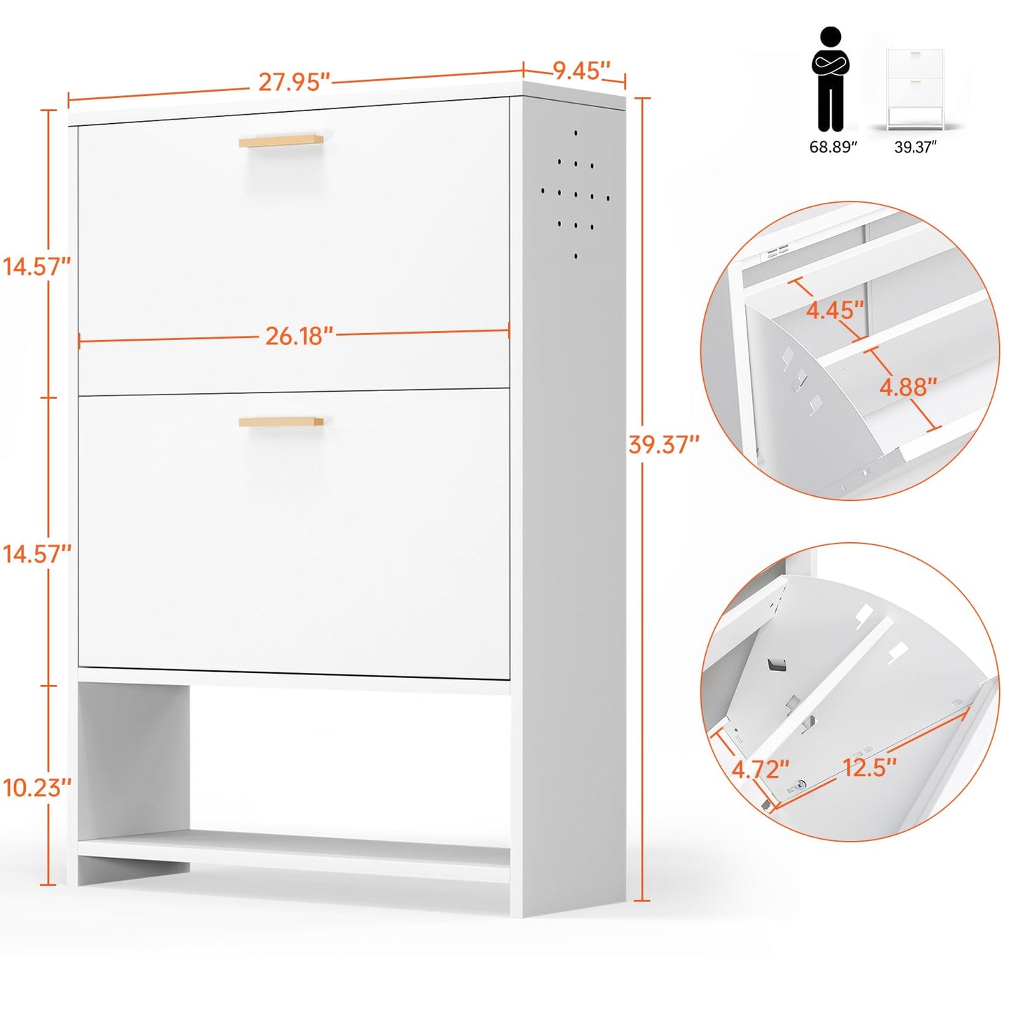 Metal Shoe Storage Cabinet with 2 Flip Drawers