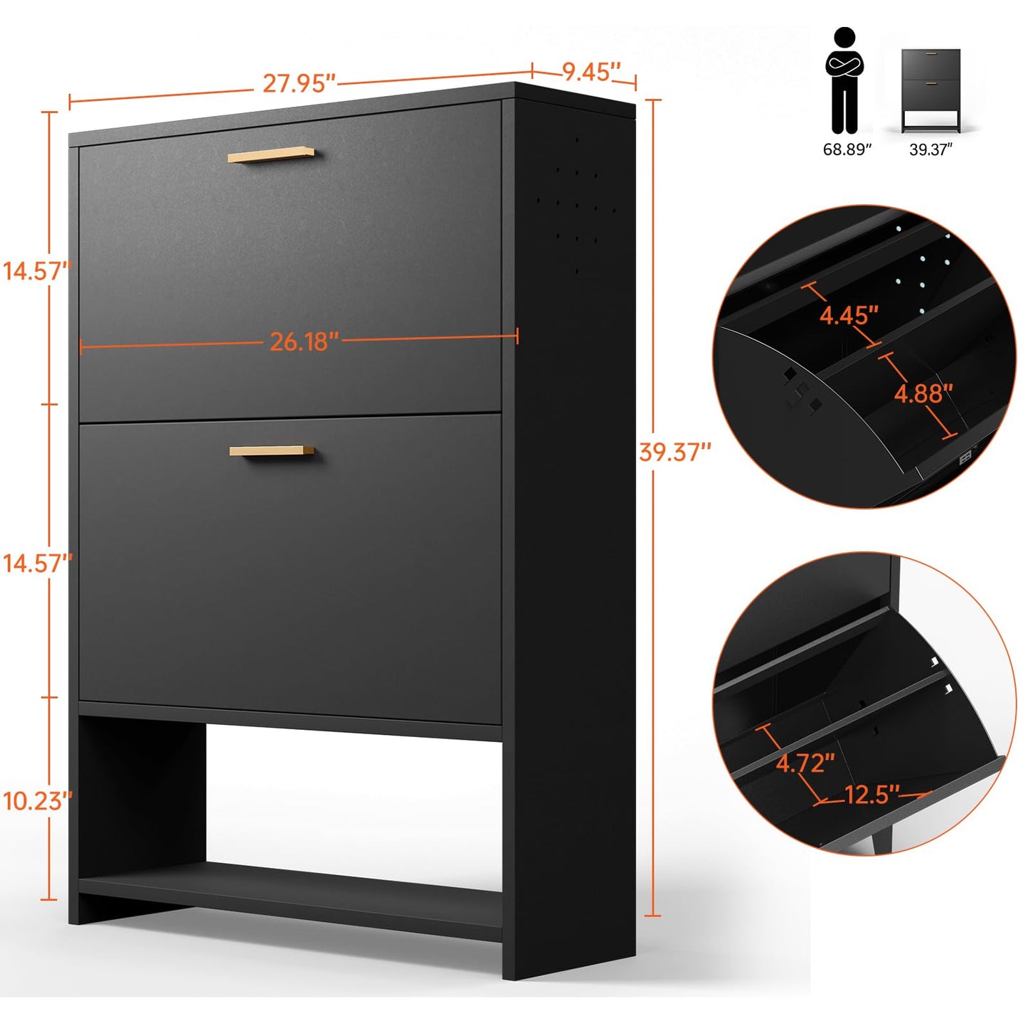 Metal Shoe Storage Cabinet with 2 Flip Drawers