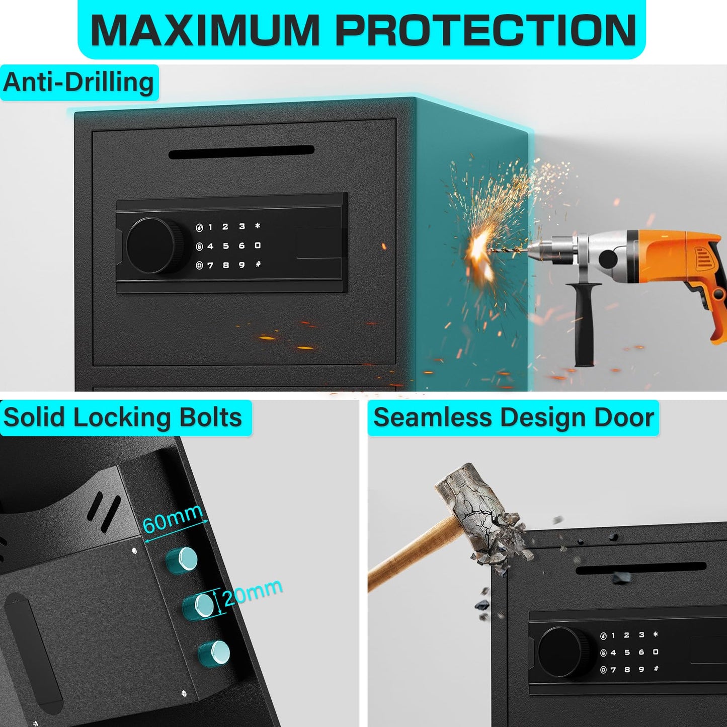 BM-K1-65 Money Safe Box with Deposit Slot & Dual Alarm System, Backlit Keypad Security Document Safe