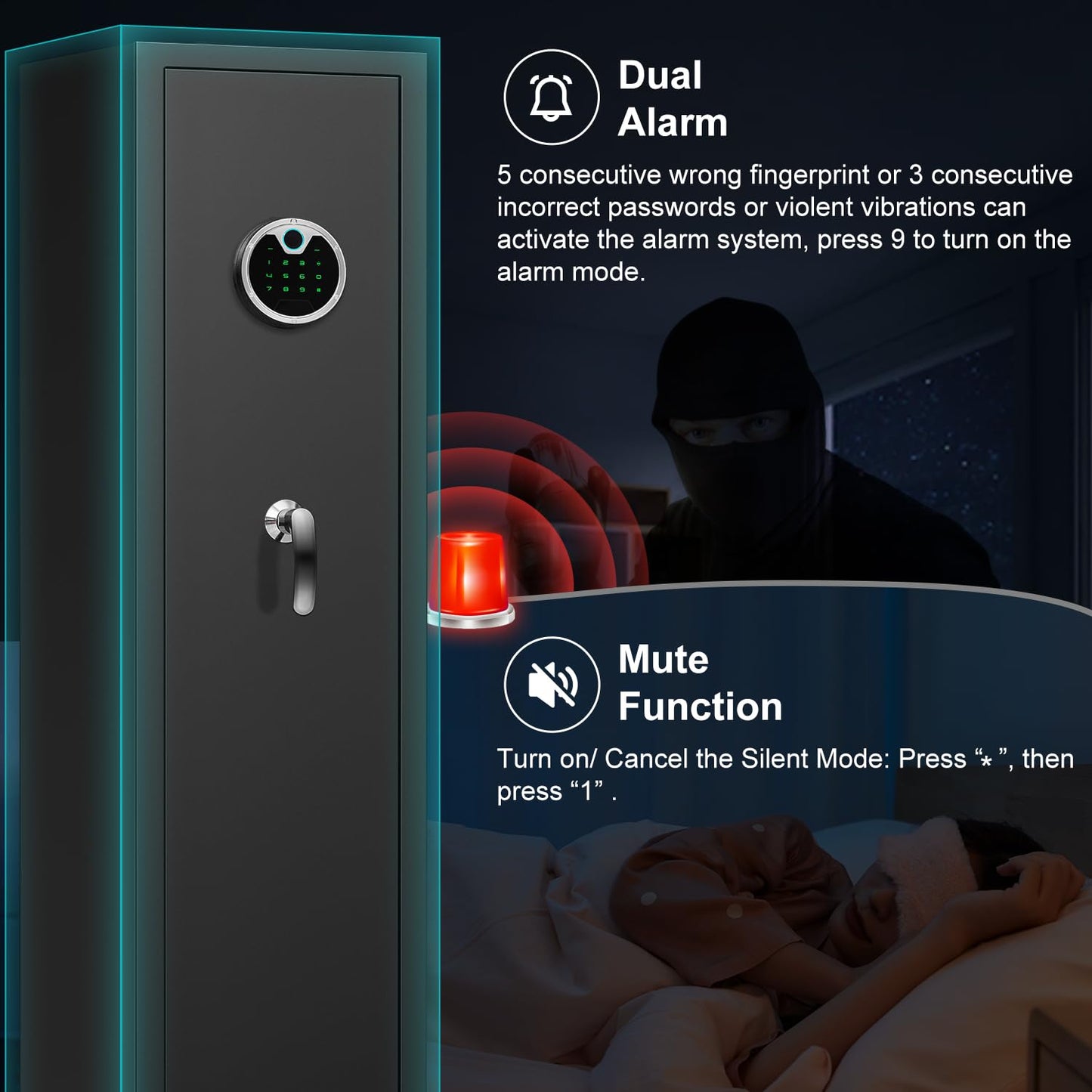 Silkight 3-5 Gun Safe, Gun Cabinet with Silent Mode and LCD Screen Keypad
