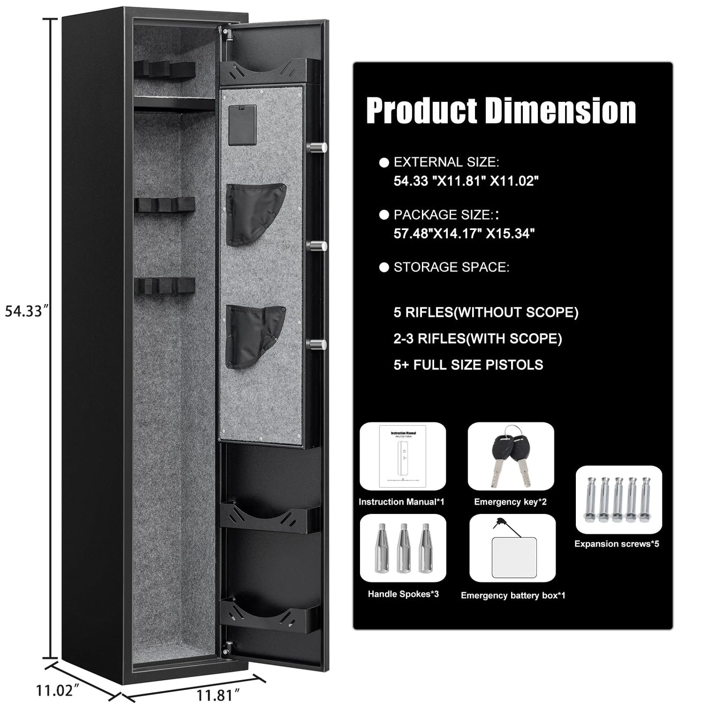 OME-XB-G2-138D Rifle Gun Safe with 3 Adjustable Racks