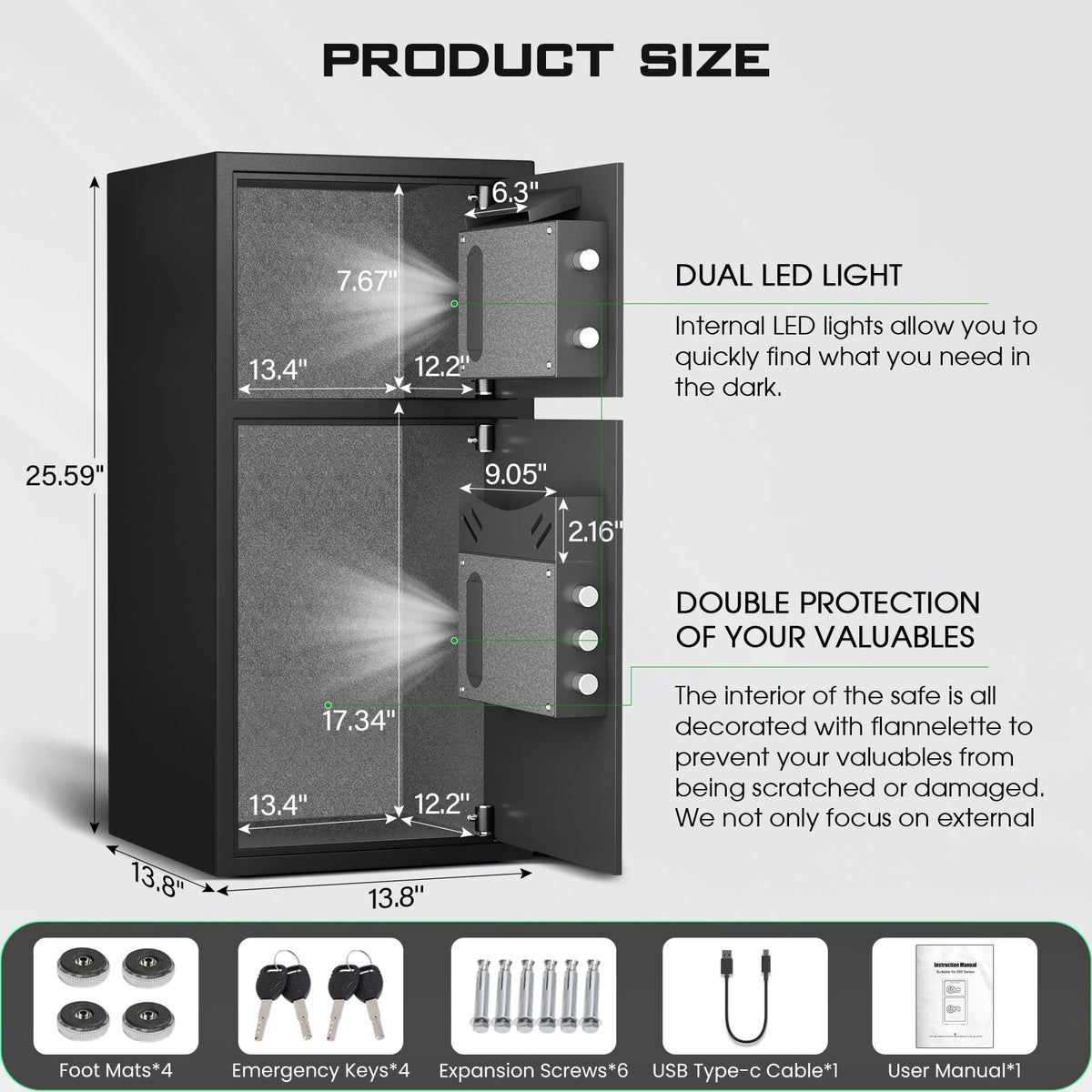BM KM-65D NEW-- Digital Keypad Home Safe, Large Safe Box Fireproof with Deposit Slot & Dual Alarm System, Money Safe With Mute Function and LED Light, Security Box for Money Valuables