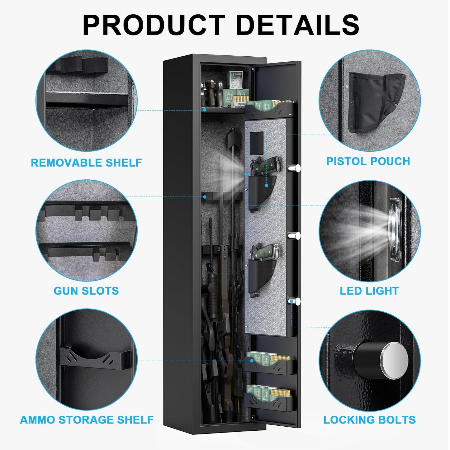 Silkight 3-5 Gun Safe, Gun Cabinet with Silent Mode and LCD Screen Keypad