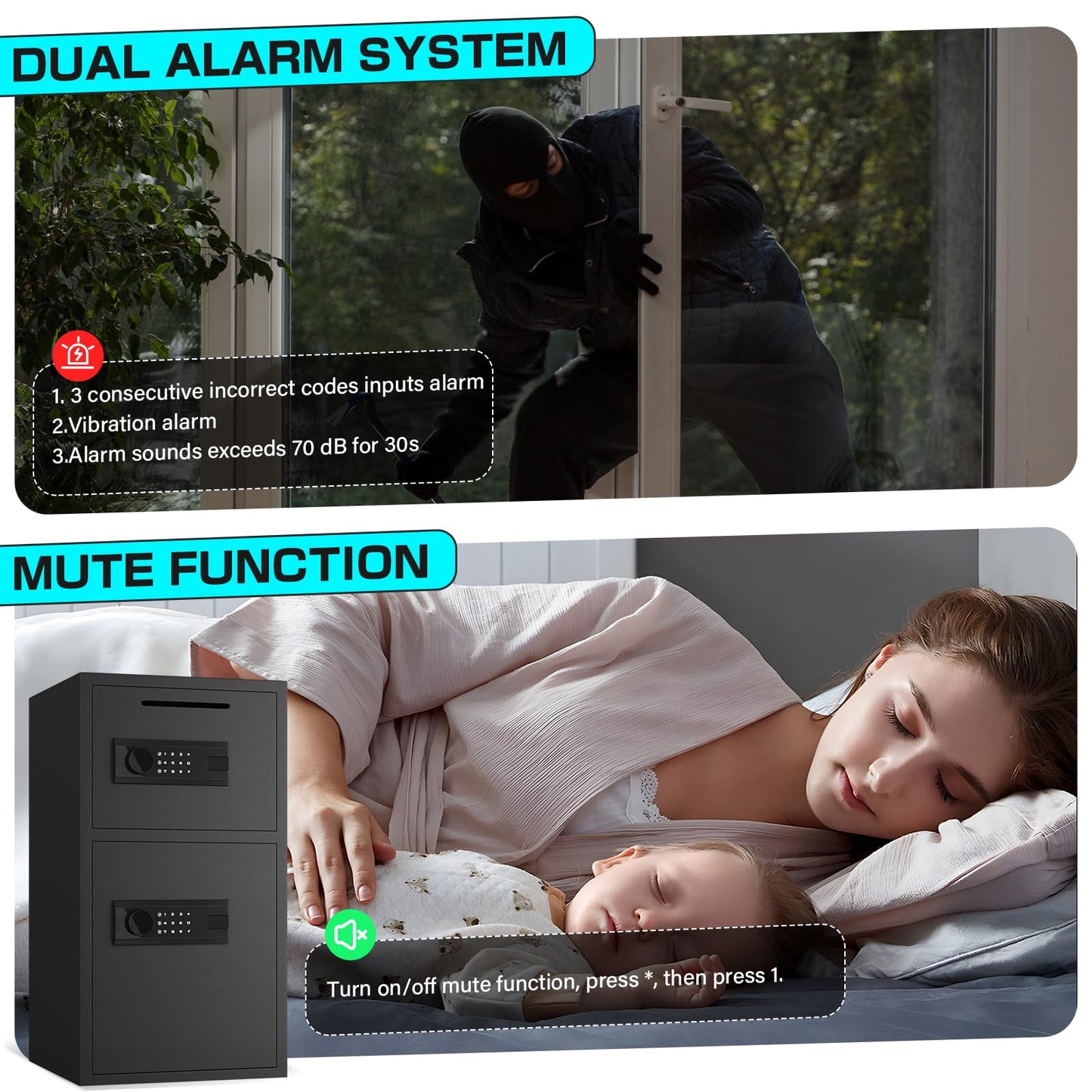 BM-K1-65 Money Safe Box with Deposit Slot & Dual Alarm System, Backlit Keypad Security Document Safe