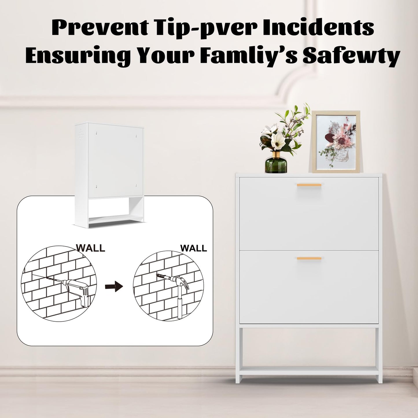 Metal Shoe Storage Cabinet with 2 Flip Drawers