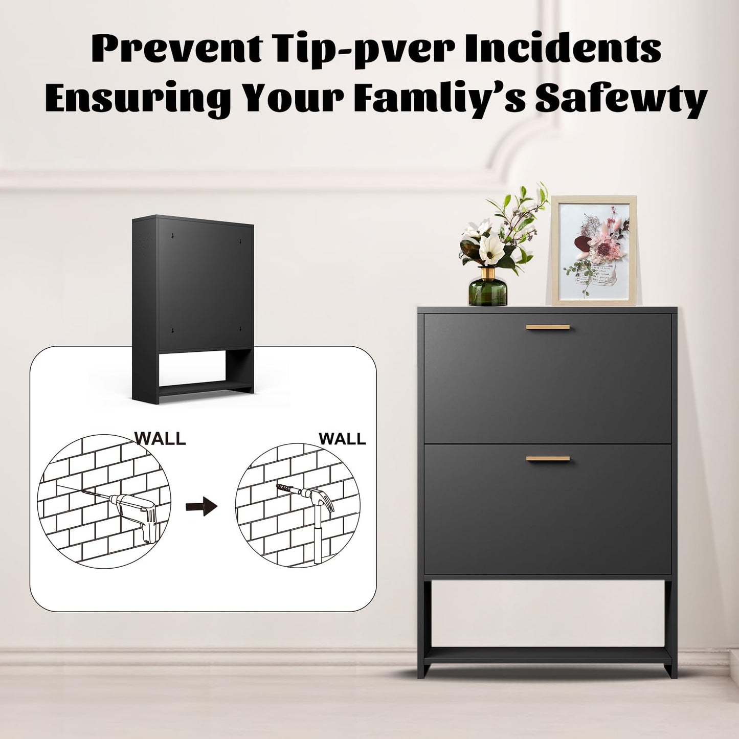 Metal Shoe Storage Cabinet with 2 Flip Drawers