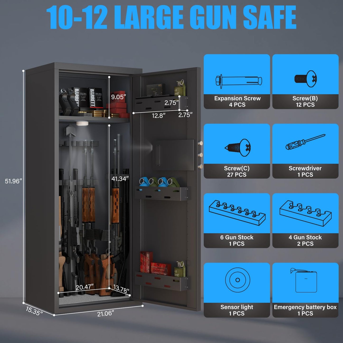 Silkight 10-12 Unassembled Gun Safe with LCD Screen and Silent Mode, Gun Safe for Home Guns and Shotguns