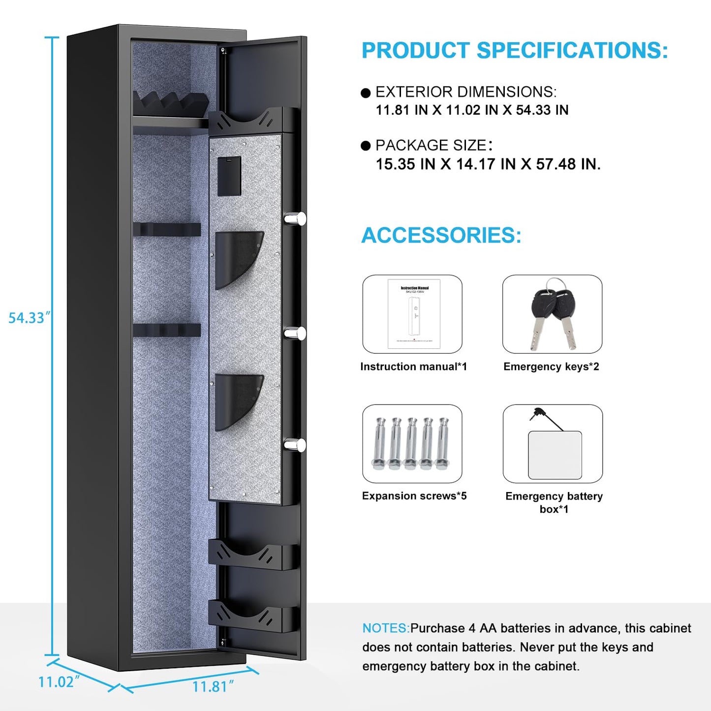Silkight 3-5 Gun Safe, Gun Cabinet with Silent Mode and LCD Screen Keypad