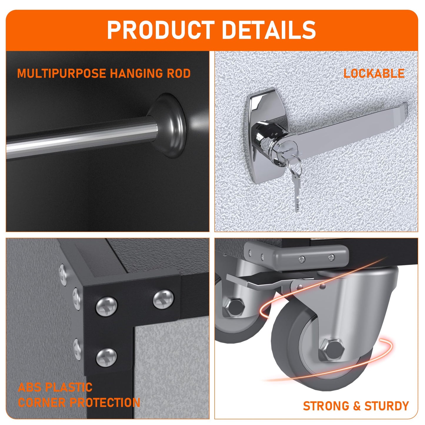 71'' Tall Metal Storage Cabinet with Wheels, Rolling Garage Storage Cabinet, Lockable Steel Tool Cabinet with Adjustable Shelve for Office, Basement, Pantry, Workshop