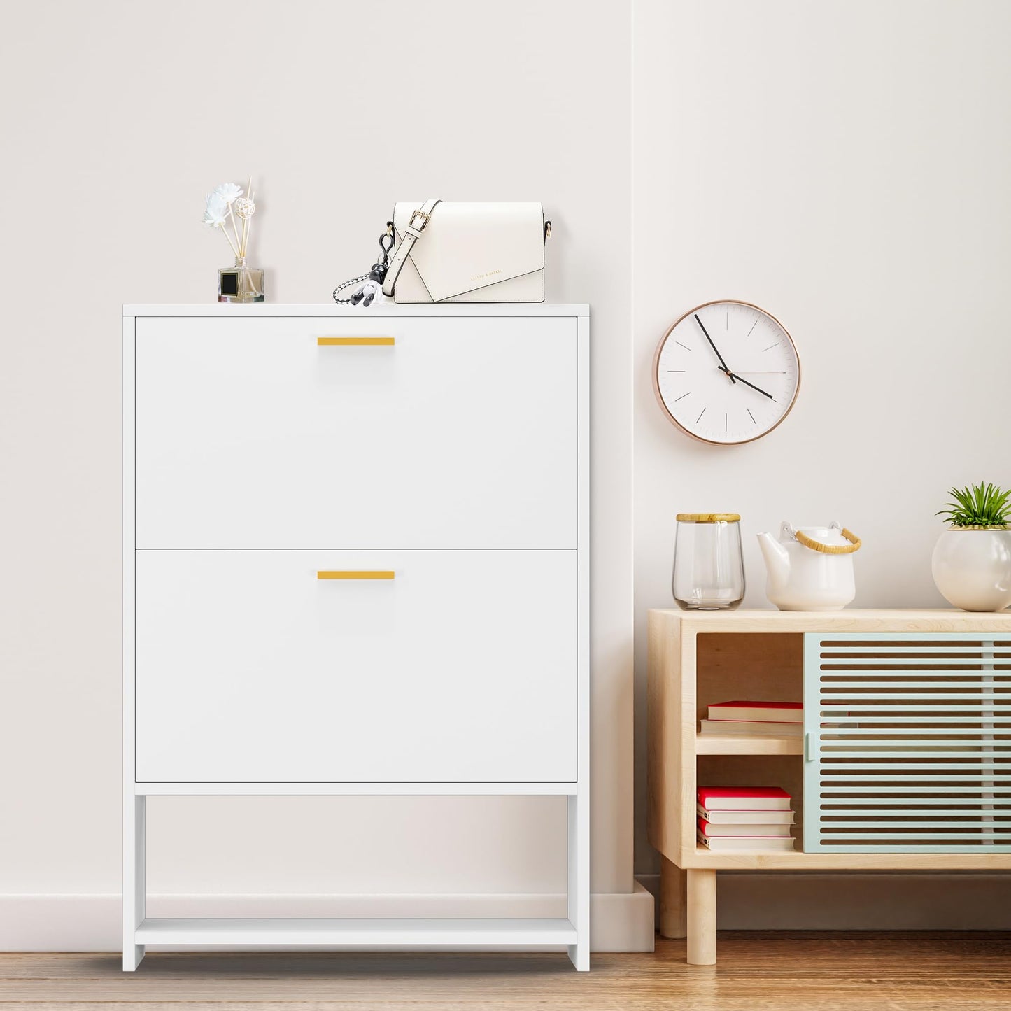 Metal Shoe Storage Cabinet with 2 Flip Drawers