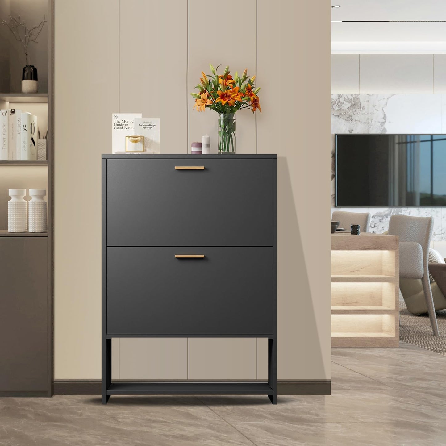 Metal Shoe Storage Cabinet with 2 Flip Drawers