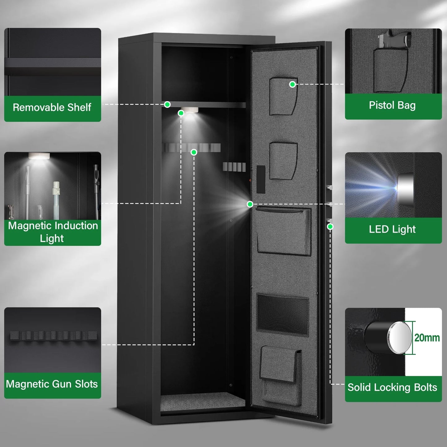 SZ-LYX 6-8 Large Gun Safe with Silent Mode, Unassembled Digital Gun Safe for Home Shotguns and Pistols, Gun Cabinet with 3 Magnetic Gun Slots and 3 Metal Storage Box