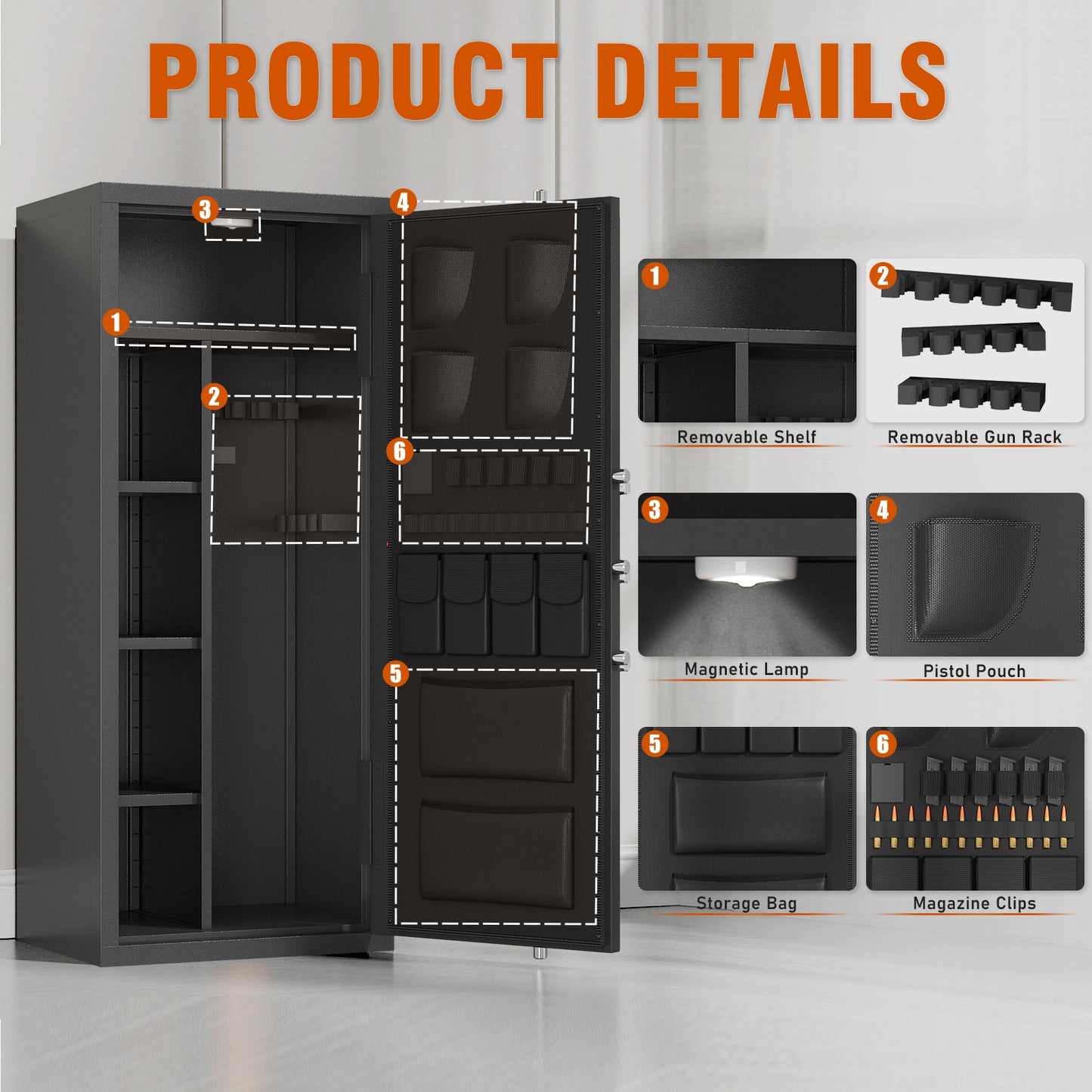 15-20 Gun Safe, Large Gun Safe for Shotguns and Pistols, Unassembled Gun Safe with Adjustable Shelf & Gun Rack, Gun Safe for Home and Shotgun, Quick Access Gun Cabinet with Dual Alarm