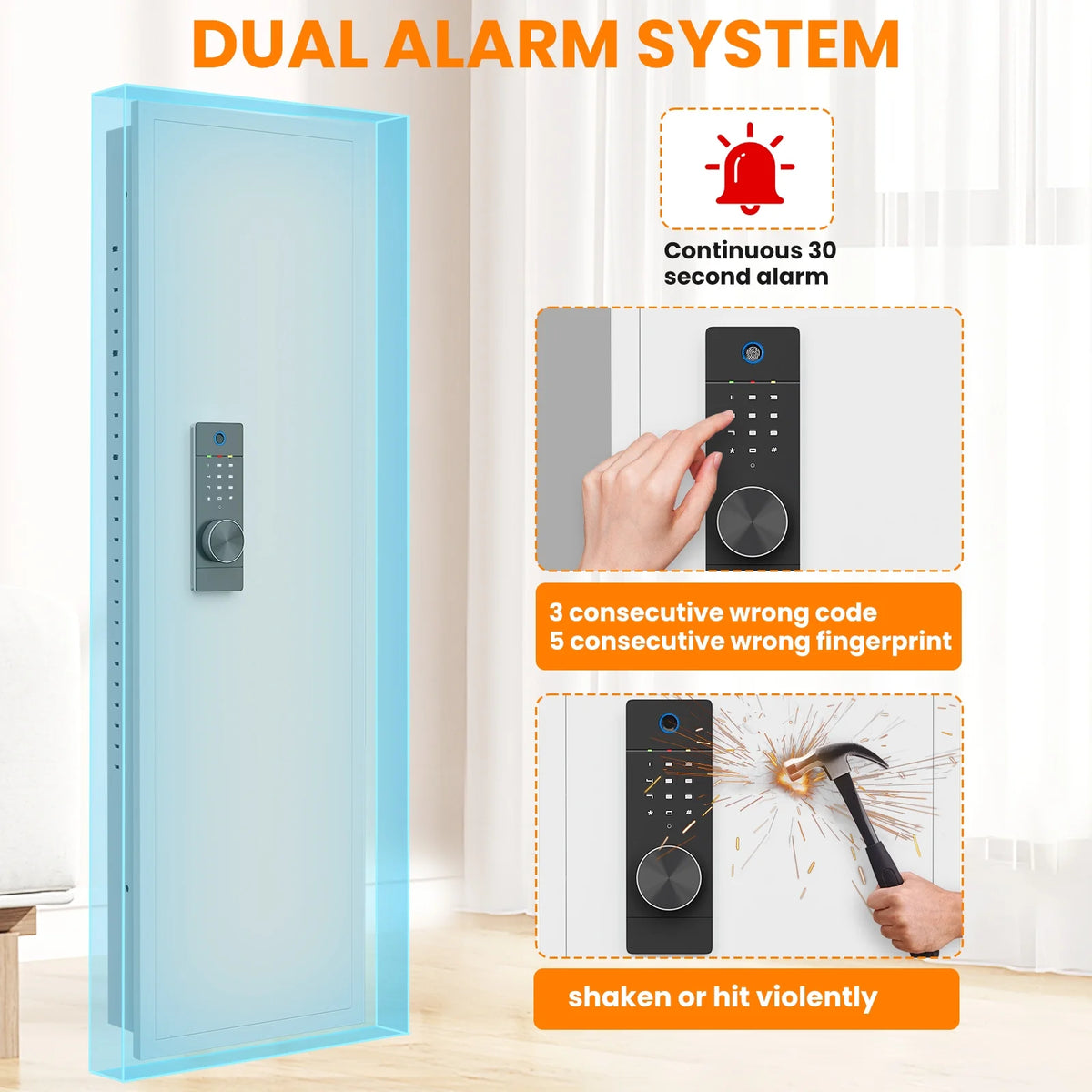 SZ-LYX 53.15" Wall Safe Between the Studs, Biometric Fingerprint Hidden Safe with Dual Alarm System and Silent Mode, Wall Gun Safe with 3 Adjustable Shelves, Magnetic Slot and Key Hook