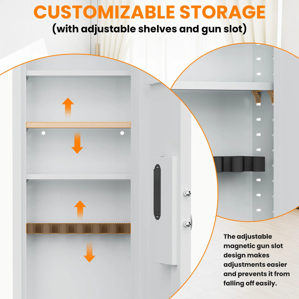 SZ-LYX 53.15" Wall Safe Between the Studs, Biometric Fingerprint Hidden Safe with Dual Alarm System and Silent Mode, Wall Gun Safe with 3 Adjustable Shelves, Magnetic Slot and Key Hook