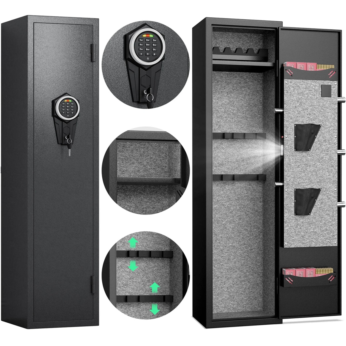 SZ-LYX 3-5 Large Gun Safe for Guns and Pistols, Quick Access Gun Safe with Silent Mode and Alarm System, Gun Cabinet with Removable Shelf and 2 Adjustable Gun Slots
