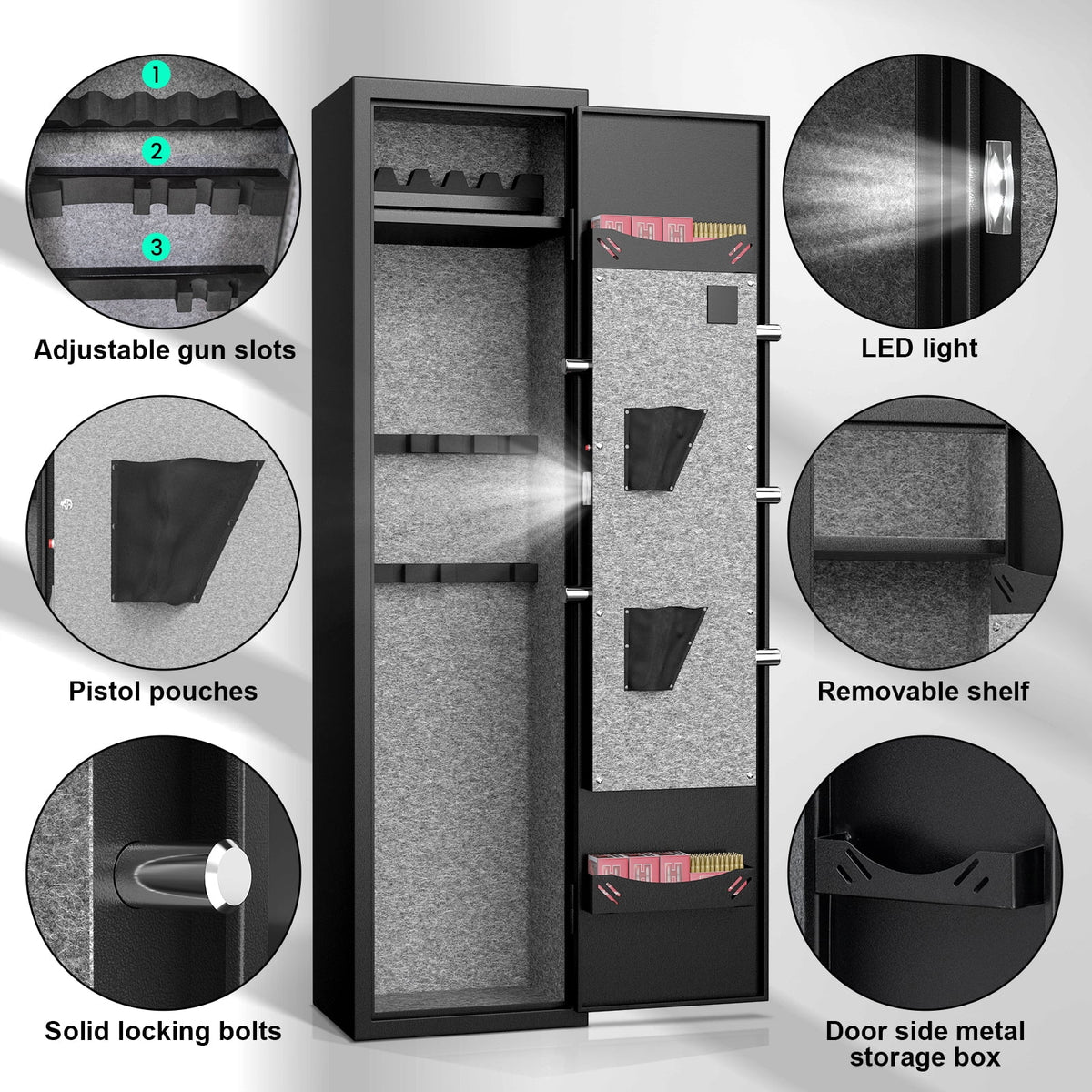 SZ-LYX 3-5 Large Gun Safe for Guns and Pistols, Quick Access Gun Safe with Silent Mode and Alarm System, Gun Cabinet with Removable Shelf and 2 Adjustable Gun Slots