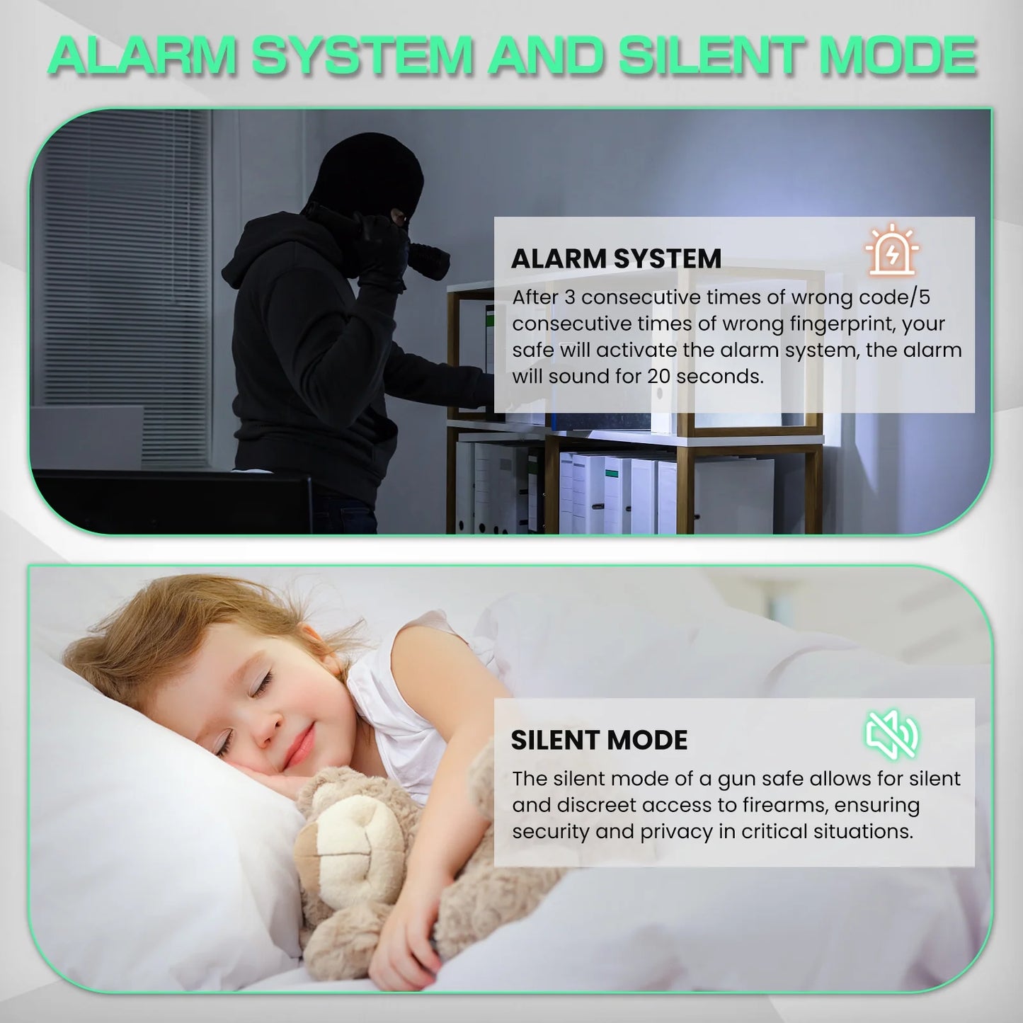 SZ-LYX 2-3 Biometric Fingerprint Gun Safe for Guns and Pistols, Quick Access Gun Safe with Silent Mode and Alarm System, Gun Cabinet with Removable Shelf and 2 Adjustable Gun Slots