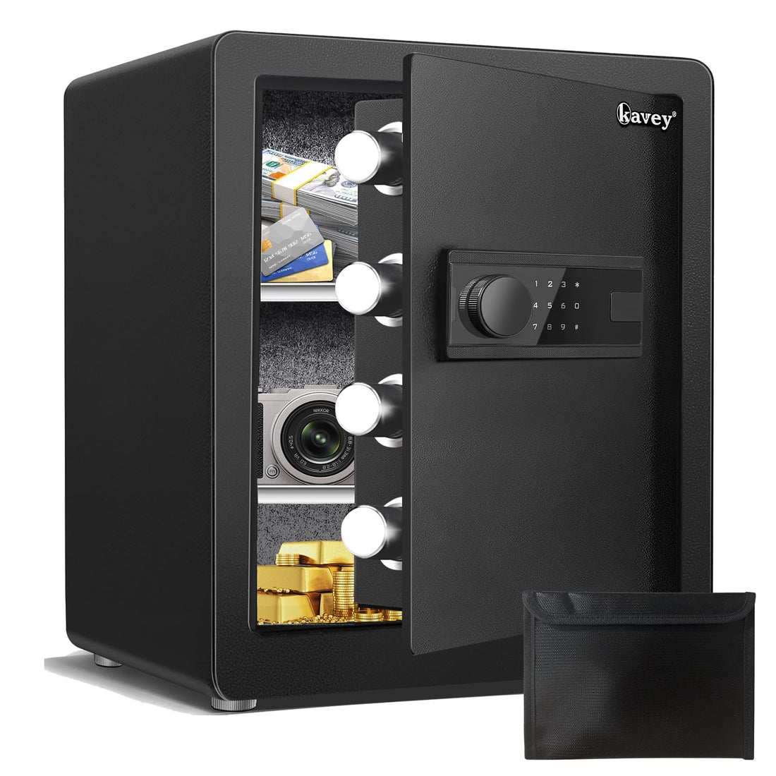 Kavey product illustration for Compact Home Safes: Keypad, Fingerprint and Shelf Choices