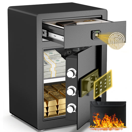 Riflewell-K1-55CD 2.5 Cu Ft Fingerprint & Digital Lock Safe Box with Drawer, Door Organizer & Adjustable Shelf, Heavy-Duty Steel for Home Office