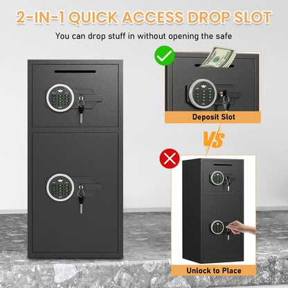 SDI-KM-65D, Safe - 6.0 Cu ft Home Safe Box - Fireproof Safe Depository Drop Safe with Backlit Keypad & Alarm System for Business Home Money Safe