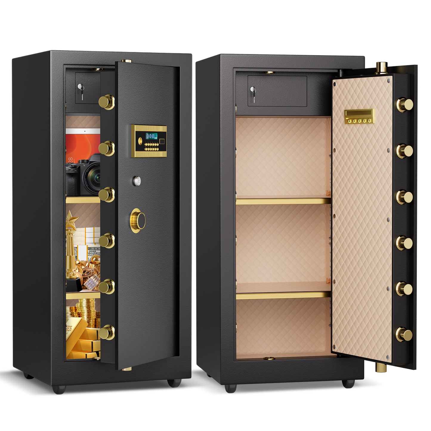 OME K3-100 39.37''H Extra Large Safes Box, 9.0 Cubic Feet Heavy Duty Safe with 2 Adjustable Shelf & Seperate Lock Box, Home Floor Safes with LCD Screen & Hidden Code for Doc Cash Jewelry Valuables