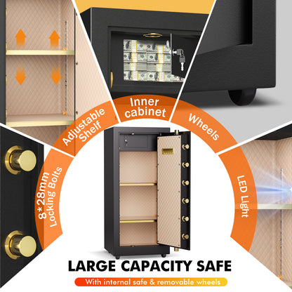 OME K3-100 39.37''H Extra Large Safes Box, 9.0 Cubic Feet Heavy Duty Safe with 2 Adjustable Shelf & Seperate Lock Box, Home Floor Safes with LCD Screen & Hidden Code for Doc Cash Jewelry Valuables