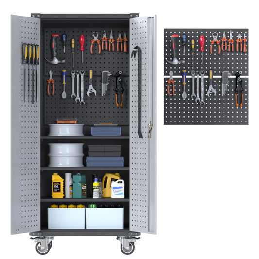 72'' Metal Storage Cabinet,Large Space Lockable Steel Storage Cabinet with 4 Adjustable Shelves and Single Handle,Two Doors Metal Cabinet for Home Garage Office,Assembly Required(Gery)