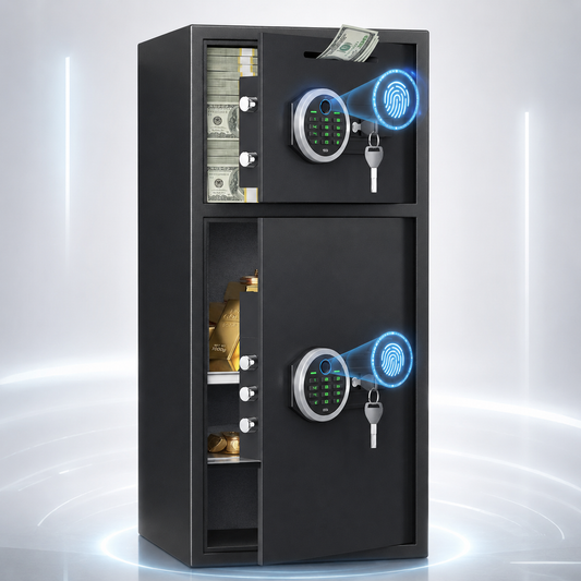 HK-KL-85W 7.0 Cu ft Biometric Safe Box With Mute Function and LED Light, Large Home Safes with Deposit Slot & Dual Alarm System, Security Box for Valuables