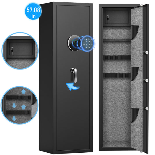 Riflewell-G2Q-145D 5–8 Gun Safe with Combination Lock, Fireproof & Anti-Theft Steel Rifle Cabinet for Shotguns, Adjustable Shelves, Silent Alarm Mode