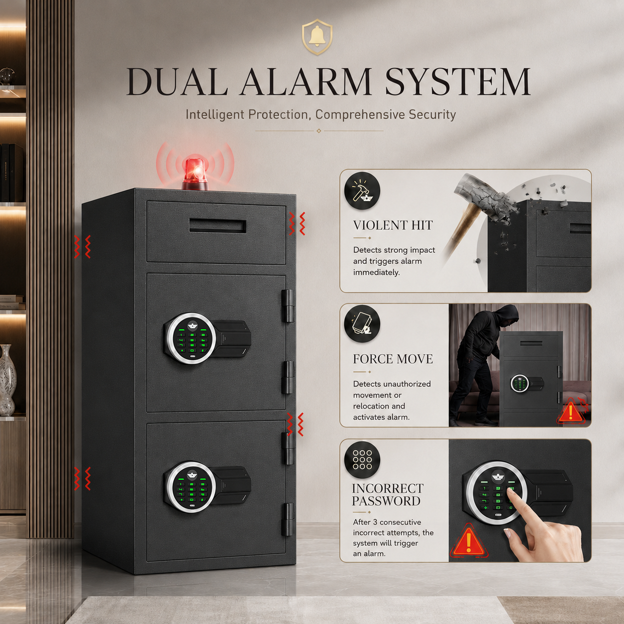 6.5 Cub Safes Box, Fireproof Safes For Home, Fireproof Safes For Home With Double Door & Key Hook, With Backlit Keypad & Dual Alarm For Home Office Business Home Safes