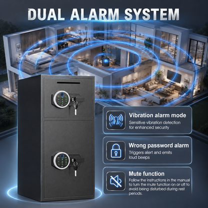HK-KL-85W 7.0 Cu ft Biometric Safe Box With Mute Function and LED Light, Large Home Safes with Deposit Slot & Dual Alarm System, Security Box for Valuables