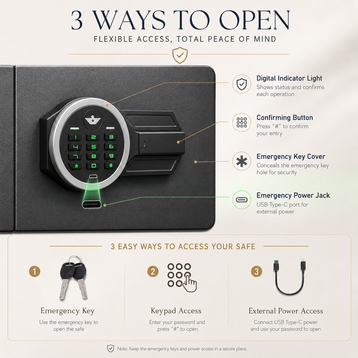 6.5 Cub Safes Box, Fireproof Safes For Home, Fireproof Safes For Home With Double Door & Key Hook, With Backlit Keypad & Dual Alarm For Home Office Business Home Safes