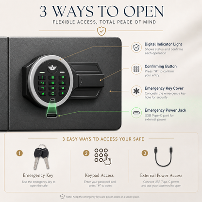 6.5 Cub Safes Box, Fireproof Safes For Home, Fireproof Safes For Home With Double Door & Key Hook, With Backlit Keypad & Dual Alarm For Home Office Business Home Safes