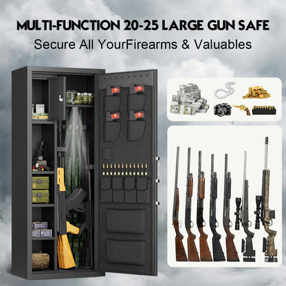 HK-AKG6-138W 15-18 Large Gun Safe, 54" Biometric Cabinet with Inner Lock Box and Removable Shelves, Unassembled Shotgun Safe with Dual Alarm and Mute Function
