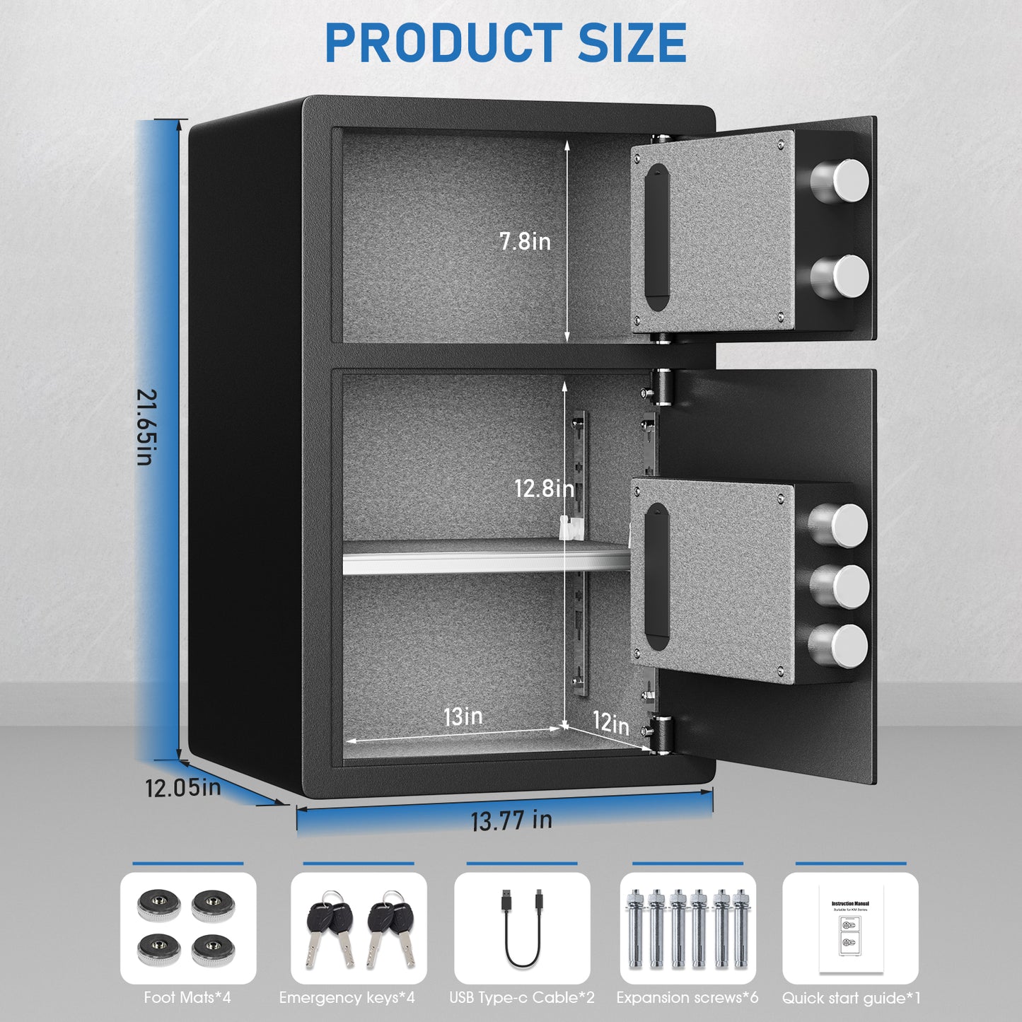OME KL-55SD 5.0 Cub Large Home safe Money Safe Box with Slot & Metal Deposit Storage Box, Home Safe with Dual Alarm System & Mute Mode for Valuables