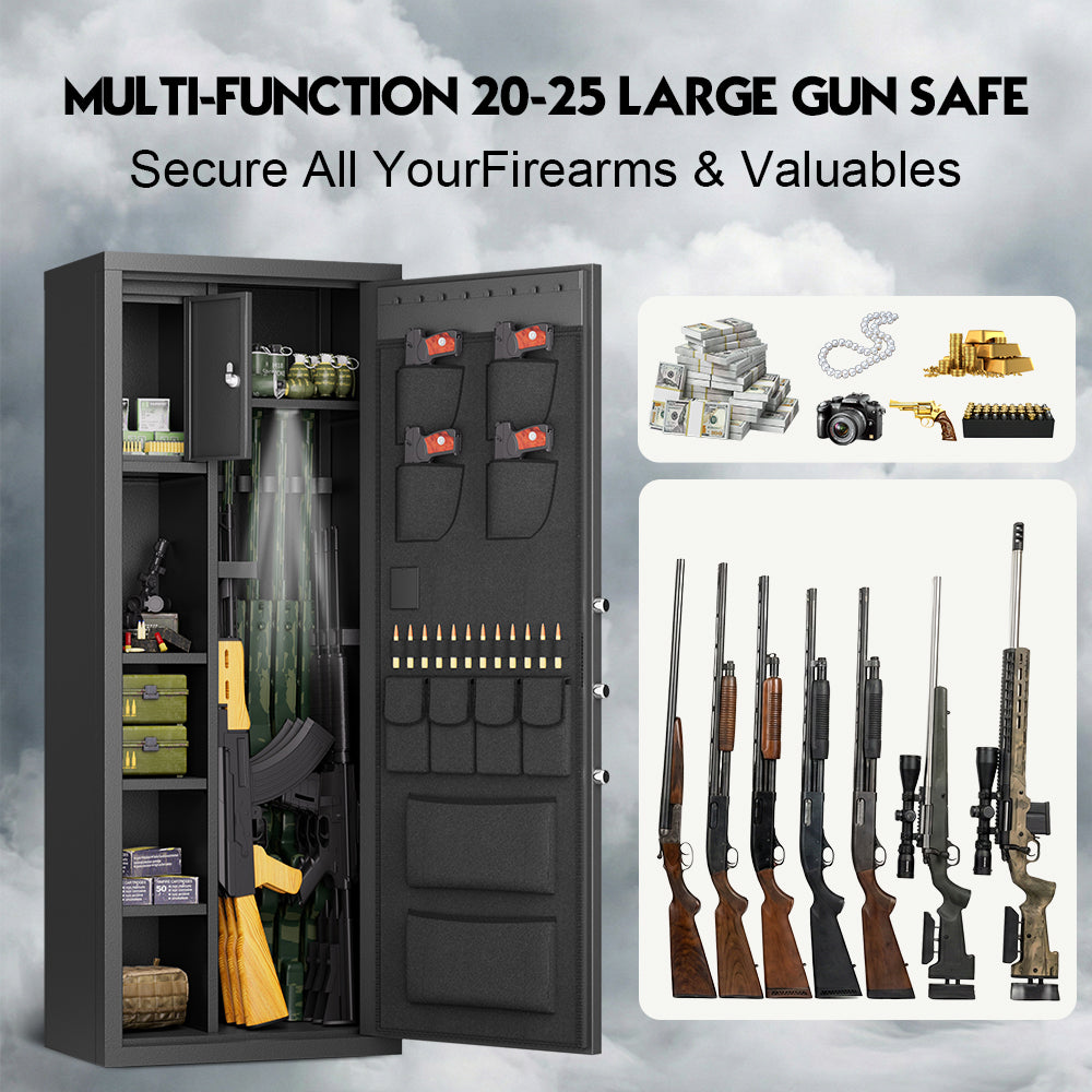 HK-AKG6-138D 15-18 Digital Large Gun Safe with Inner Lock Box and Removable Shelves, Unassembled Safe with Dual Alarm and Mute Function for Home, Garage