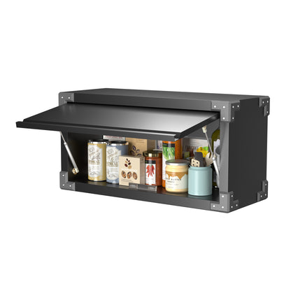 Metal Wall Storage Cabinet with Up-Flip Door, Small Wall-Mounted Storage Cabinet for Kitchen, Garage, Office, Black, Assembly Required