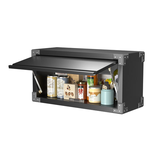Metal Wall Storage Cabinet with Up-Flip Door, Small Wall-Mounted Storage Cabinet for Kitchen, Garage, Office, Black, Assembly Required