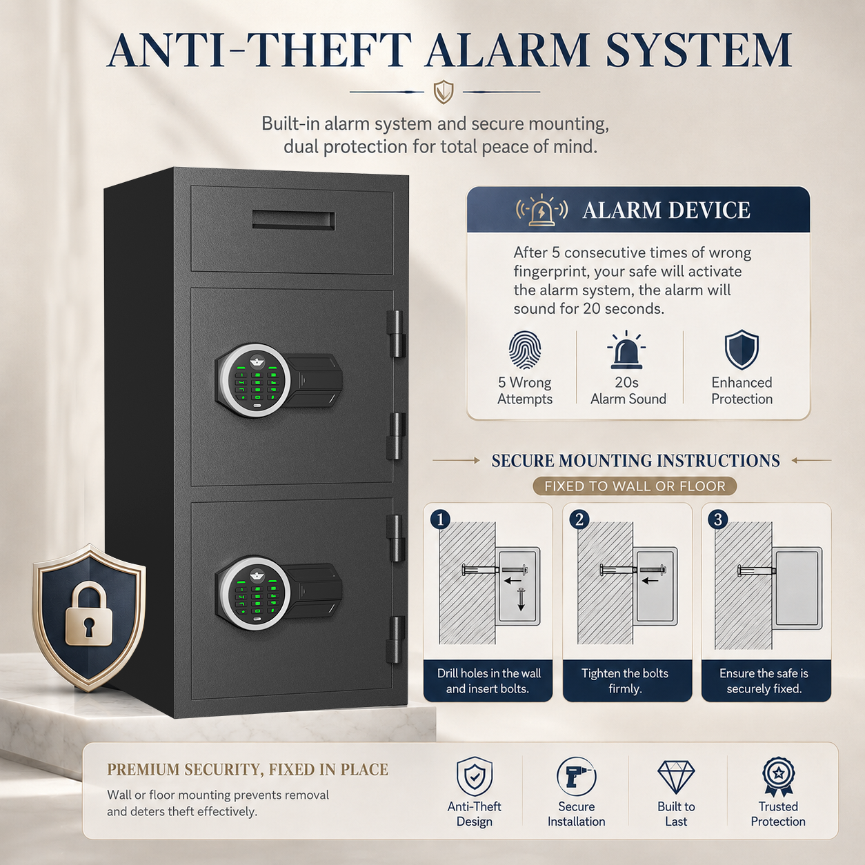 6.5 Cub Safes Box, Fireproof Safes For Home, Fireproof Safes For Home With Double Door & Key Hook, With Backlit Keypad & Dual Alarm For Home Office Business Home Safes