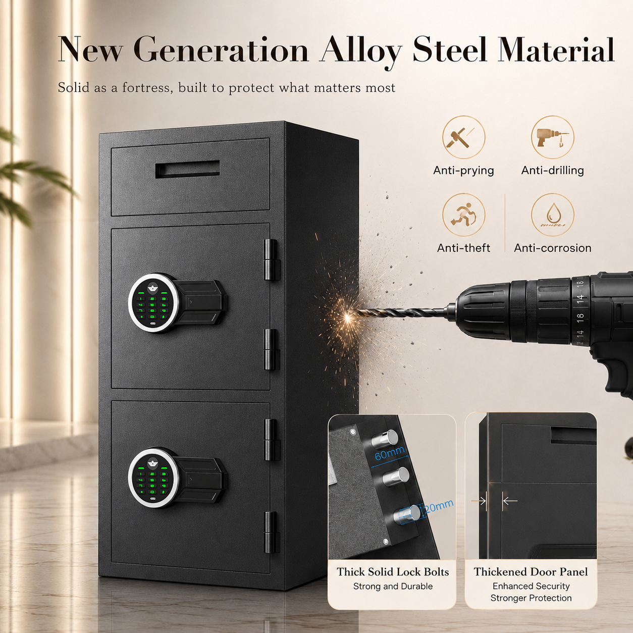 6.5 Cub Safes Box, Fireproof Safes For Home, Fireproof Safes For Home With Double Door & Key Hook, With Backlit Keypad & Dual Alarm For Home Office Business Home Safes