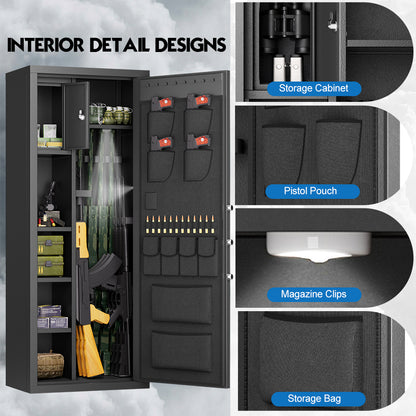 HK-AKG6-138W 15-18 Large Gun Safe, 54" Biometric Cabinet with Inner Lock Box and Removable Shelves, Unassembled Shotgun Safe with Dual Alarm and Mute Function