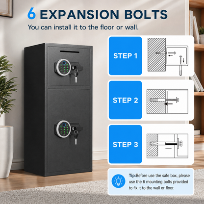 HK-KL-85W 7.0 Cu ft Biometric Safe Box With Mute Function and LED Light, Large Home Safes with Deposit Slot & Dual Alarm System, Security Box for Valuables