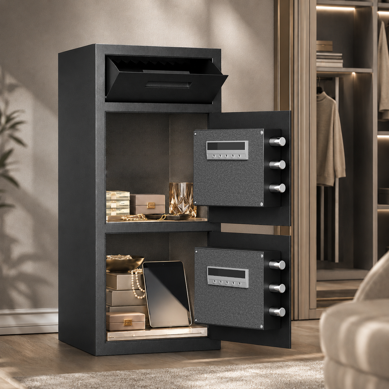 6.5 Cub Safes Box, Fireproof Safes For Home, Fireproof Safes For Home With Double Door & Key Hook, With Backlit Keypad & Dual Alarm For Home Office Business Home Safes
