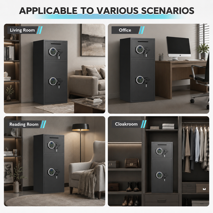 HK-KL-85W 7.0 Cu ft Biometric Safe Box With Mute Function and LED Light, Large Home Safes with Deposit Slot & Dual Alarm System, Security Box for Valuables